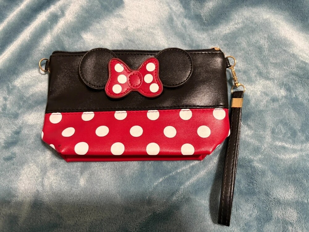 Disney Minnie Mouse Polka Dot Wristlet Clutch Cosmetic Bag